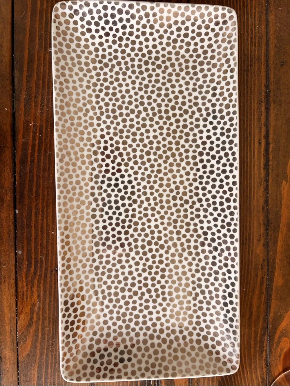 West Elm White Ceramic Platter with gold dot accent